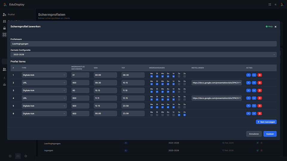 Beheeromgeving met schermprofielen
