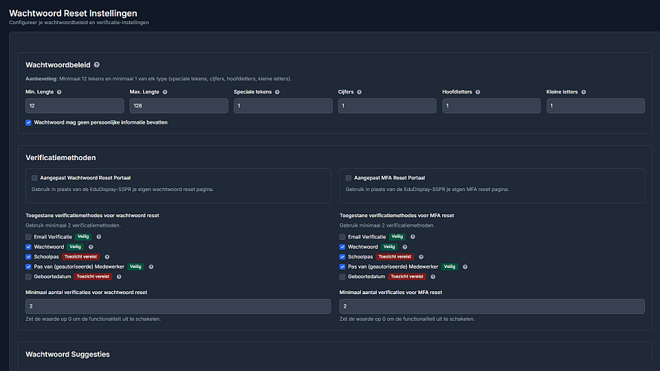 Beheer: Wachtwoord Reset instellingen